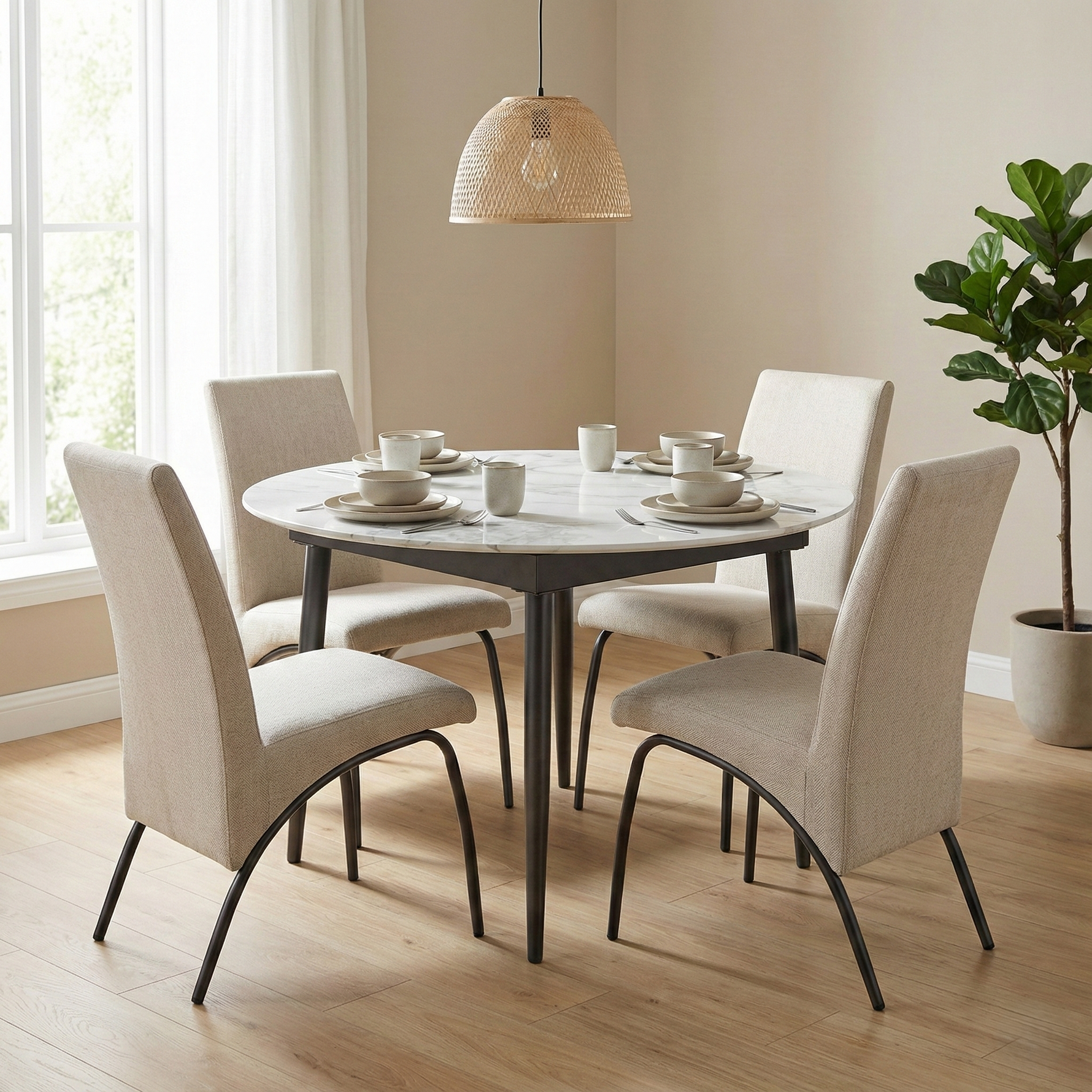 Compact Extendable Round Sintered Stone Dining Set